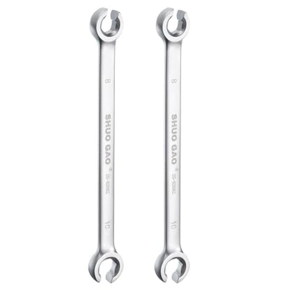 HARFINGTON 2pcs Flare Nut Wrench 8mm x 10mm High Carbon Steel Nickel Plating Wrench for DIY Hand-making Automotive Repairs and Household Maintenance - size: 8mm x 10mm