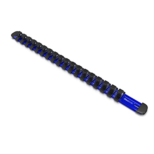 Olsa Tools Aluminum Socket Organizer with Locking End Caps - 3/8-Inch Drive - Blue Socket Holder Rails for Chrome or Impact Sockets - Compact and Durable Socket Storage Solution - Part: 1175 - color: Blue, size: 3/8-Inch Drive