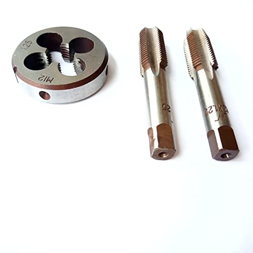 AtticZone M12 x 1.25 Metric Hand Thread Tap and Die Set, Right Hand 12 * 1.25, Alloy Tool Steel, 1 Taper Tap, 1 Plug Tap, 1 Round Die for Metal Working DIY Industrial - size: M12x1.25