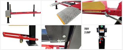 KATOOL 9500lbs Heavy Duty 4/Four Post Car Lift 3.0HP Lifting Capacity, 84" Max Lifting Height, Aluminum Ramp, with Caster(Moving Kit) Oil Tray Jack Tray, Storage Parking Car Lift Home Service, 110v