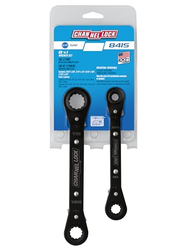 Channellock 841S 8-in-1 SAE Ratcheting Wrench Set | 8 sizes in 2 Pieces Including 5/16, 3/8, 7/16 ,9/16, 5/8, 11/16, 3/4-Inch | 12 Point Ratchet | Heat Treated for Durability | Made in USA , Black - style: 2 Piece SAE
