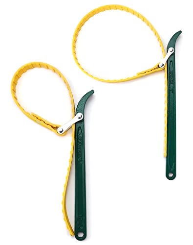 QWORK 15" + 12" Belt Strap Wrench, Multi-Purpose Adjustable Strap Oil Filter Strap Opener Wrench,with 35 7/16 inches Capacity Adjustable Strap, 2 Pack