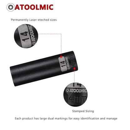 3/8 Inch Drive x 14mm Deep 6PT CR-MO Impact Socket for Removing Axle nut | Metric Socket,6-Point Radius Corner Design,Two Size Markings,Square Chamfered Opening,For Removal of Axle Nut - size: 14 mm, style: 3/8" Drive Deep Socket