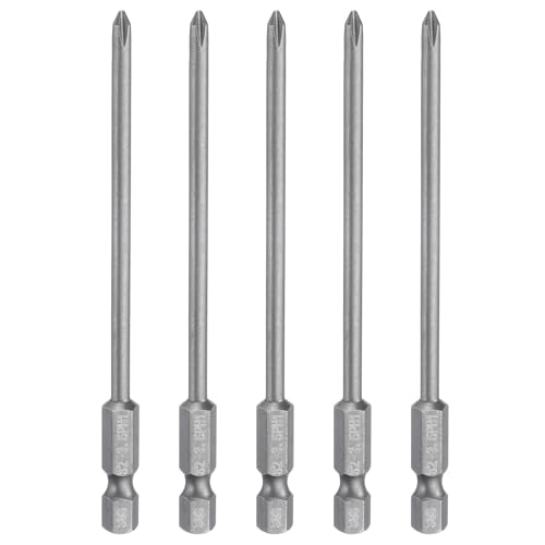 HARFINGTON 5pcs #1 Phillips Screwdriver Bit PH1 1/4" Hex Shank 4" (100mm) Long Magnetic S2 Steel Industrial Grade Screw Driver Bit Cross Head Electric Drill Bits 0.138" (3.5mm) Rod - size: PH1 x 100mm x 3.5mm