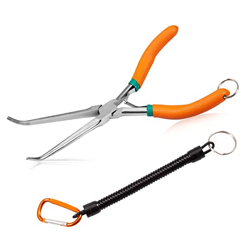 SPEEDWOX 7" Long Reach Needle Nose Pliers with Teeth, Extra Long Nose Mini Precision Wire Looping Pliers with Anti-Loss Lanyard for Narrow Spaces, Needle Remover Pliers(Curved Tips, Curved Handle) - style: Long Curved Tips &Curved Handle