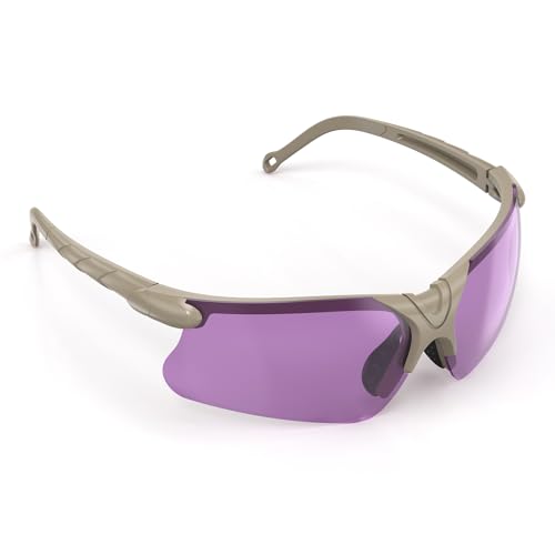 xaegistac Shooting Glasses with Case-Safety Glasses Anti Fog | Z87.1 Certificated Impact Resistance Safety Glasses for Hunting Shooting Sports - color: Purple Lens Khaki Frame