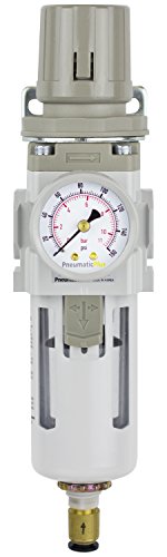 PneumaticPlus SAW300-N03BDG Compressed Air Filter Regulator Piggyback Combo 3/8" NPT - Poly Bowl, Auto Drain, Bracket, Gauge - style: Poly Bowl - Auto Drain