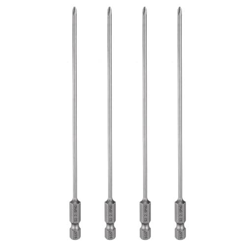 HARFINGTON 4pcs #0 Phillips Screwdriver Bit PH0 1/4" Hex Shank 6" (150mm) Long 0.1" Rod Magnetic Cross Head Drill Bits S2 Steel Industrial Screw Driver Bit for Electric Power Tools, Gray - size: PH0 x 6" x 0.1"