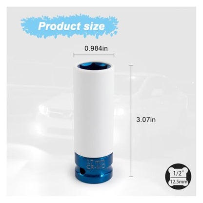 1/2" Drive 17 mm Lug Nut Impact Socket, CR-MO Thin Wall Deep Lug Nut Socket, Non-Marring Wheel Rim Protector Sleeve, Auto Tire Repair Maintenance Accessories (17MM) - size: 17MM