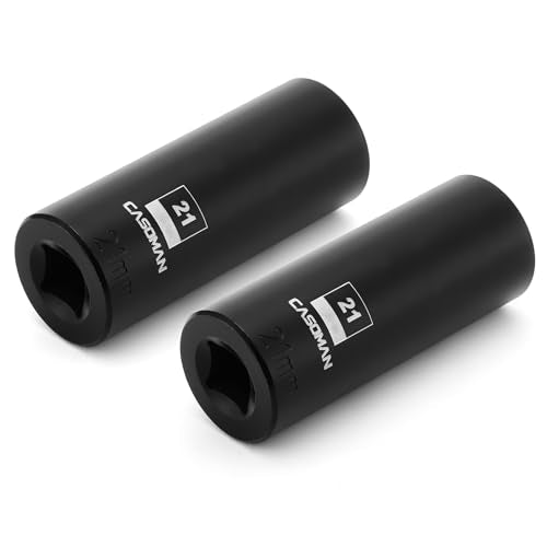 CASOMAN 1/2-Inch Drive x 21mm Deep Impact Socket, 2PCS Set, 6-Point, Metric, CR-MO - size: 21 mm, style: 6-Point Socket