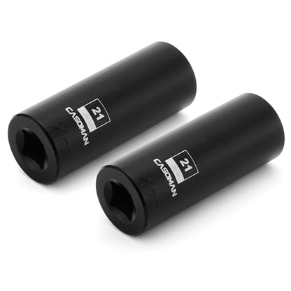CASOMAN 1/2-Inch Drive x 21mm Deep Impact Socket, 2PCS Set, 6-Point, Metric, CR-MO - size: 21 mm, style: 6-Point Socket
