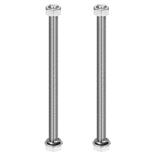 MECCANIXITY M10 x 180mm 304 Stainless Steel Hex Head Screws Bolts, Nuts, Flat & Lock Washers Assortment Kit, Fully Threaded, Bright Finish for Home, Electronic, Machine, 2 Sets - size: M10 x 180mm