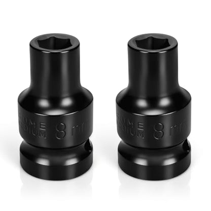 2PCS 8mm Impact Socket 1/2" Drive, 6 Point Metric Shallow Socket, CR-V Steel Heavy Duty Impact Wrench Socket for Automotive Repair - size: 8mm