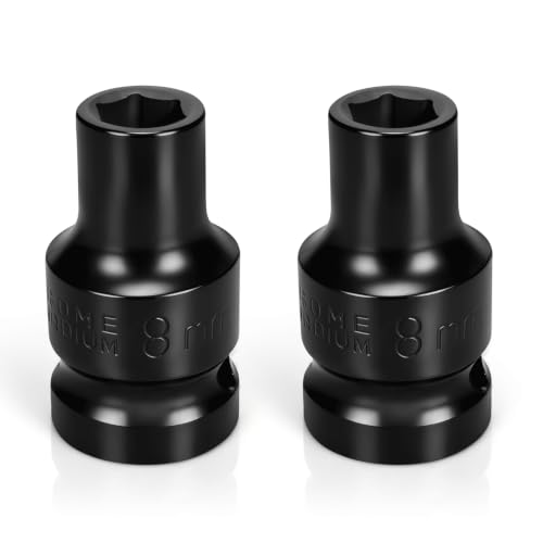 2PCS 8mm Impact Socket 1/2" Drive, 6 Point Metric Shallow Socket, CR-V Steel Heavy Duty Impact Wrench Socket for Automotive Repair - size: 8mm