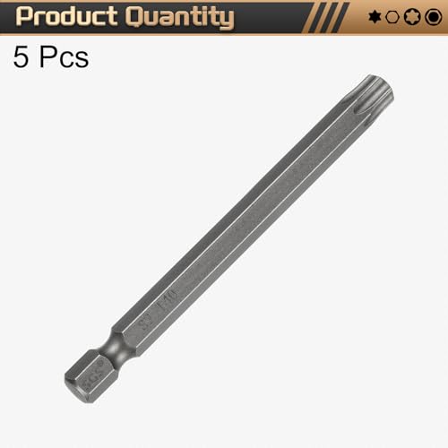 HARFINGTON 5pcs T40 Torx Head Screwdriver Bit 1/4" Hex Shank 3.2" (80mm) Long Magnetic No Hole Tip Tamper Proof 6 Point Star Screw Driver Drill Bits S2 Steel Industrial Power Screwdrivers - size: T40 x 3.15"(80mm)