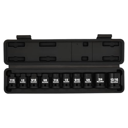 TecoTek 1/2" Drive Pipe Plug Socket Set, Square Drive Socket, 10-Piece, SAE, 4 Point Sockets, CR-MO, Tapered Male Square 7/16'' - 5/8'', Chamfered Female Square 7/16'' - 13/16''
