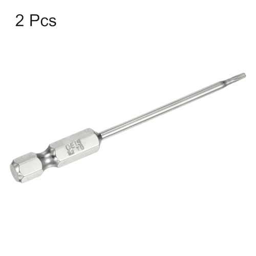 HARFINGTON 2pcs T6 Security Torx Bit 1/4" Hex Shank 3" Long S2 Steel Magnetic Tamper Resistant Star Bits Screwdriver Torx Head with Hole for Driver Drill Bits Remove Fastening Screws - size: T6