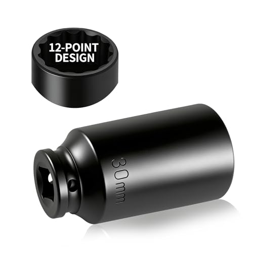 30mm Socket with 1/2" Drive,Anti-Slip 30mm 12 Point Axle Nut Socket for Axle Shaft Nut Dismantling & Installation,Professional Deep Impact Sockets Set for Impact Ratchet Wrench