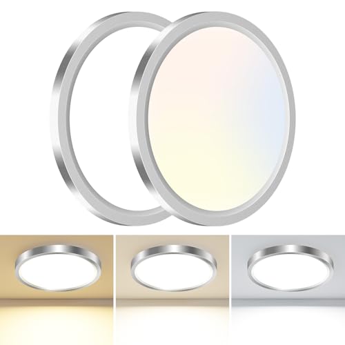 hepside 2PACK LED Flush Mount Ceiling Light Fixture Black, 9Inch 24Watt, 3000k/4500k/6000K Ceiling Light, Ultra Slim Flush Mount LED Ceiling Lamp for Bedroom, Living Room, Kitchen, Hallway - color: Brushed Nickel, size: 9Inch-2pack
