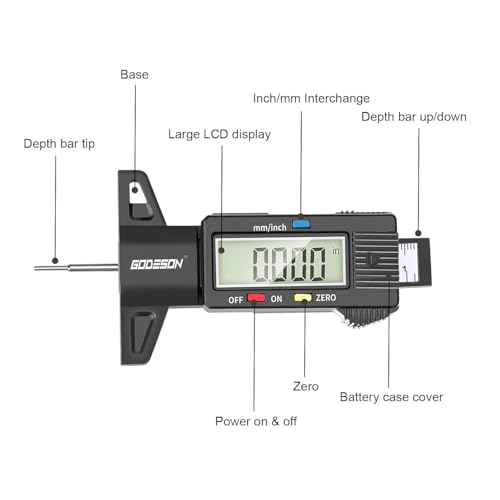 GODESON Digital Tyre Tread Depth Gauge UK,0-25.4 Mm Inch Tyre Guage Digital with Large LCD Display and Tire Tread Depth Measuring Tool for Cars,Trucks,Moto