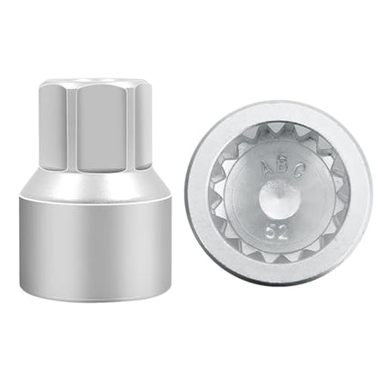 ABC-52 16Pt Outer Ring 4mm Wheel Locking Nut Key for Porsche VW | Wheel Lock Nut Socket Adapter, Anti-Theft Lug Nut Removal Tool, Anti-Theft Screw Remover, Repair Tool, Tyre Fitting, garage - color: ABC-52 Outer ring thickness: 4mm