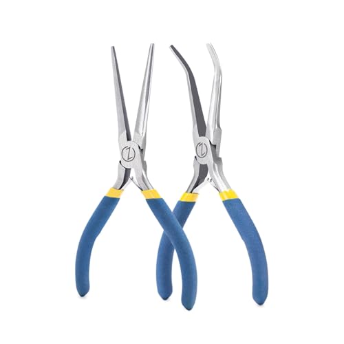 VISEMAN 6" Mini Needle Nose Pliers, 2PCS Long Nose Pliers Set | with Comfort Grip Handles for Handmade Craft - style: Straight + 45-Degree Bent