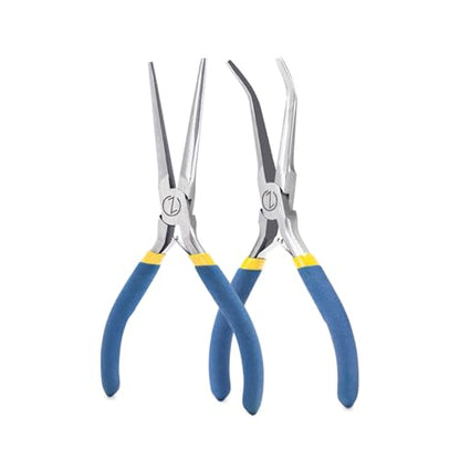 VISEMAN 6" Mini Needle Nose Pliers, 2PCS Long Nose Pliers Set | with Comfort Grip Handles for Handmade Craft - style: Straight + 45-Degree Bent