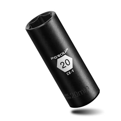3/8” Drive Deep Impact Socket, Metric(20mm socket), 6-Point, Cr-V Steel With Black Manganese Phosphate Coating - size: 20 mm
