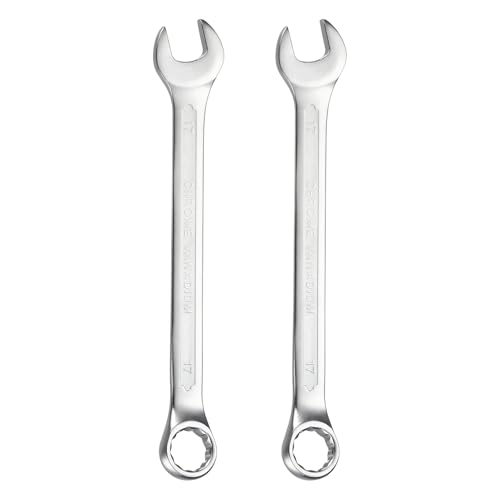 HARFINGTON 2Pcs Metric Combination Wrench 17mm Open End & 15-Degree Offset 12-Point Box End Chrome Vanadium Steel Industrial Grade Double Ended Wrenches Spanners Tools - size: 17mm
