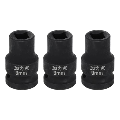 HARFINGTON 3pcs 4 Point Square Socket 1/2" Drive 9mm Metric Square Impact Socket CR-V Blackening Standard Wheel Sleeve Pneumatic Sleeve Tool for Auto Repair Mechanical Maintenance Home Use - size: 9mm