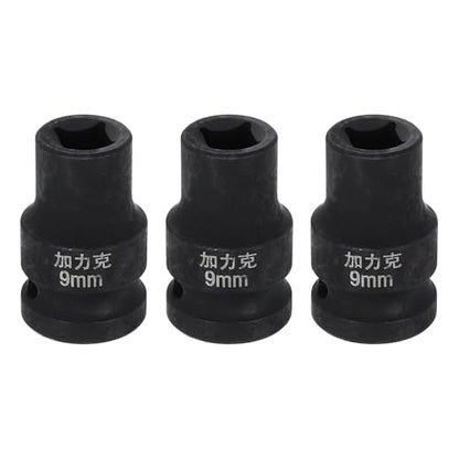 HARFINGTON 3pcs 4 Point Square Socket 1/2" Drive 9mm Metric Square Impact Socket CR-V Blackening Standard Wheel Sleeve Pneumatic Sleeve Tool for Auto Repair Mechanical Maintenance Home Use - size: 9mm