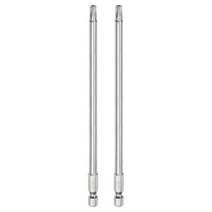 HARFINGTON 2pcs T27 Security Torx Bit 1/4" Hex Shank 6" Long S2 Steel Magnetic Tamper Resistant Star Bits Screwdriver Torx Head with Hole for Driver Drill Bits Remove Fastening Screws - size: T27