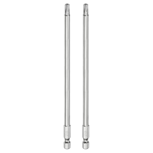 HARFINGTON 2pcs T27 Security Torx Bit 1/4" Hex Shank 6" Long S2 Steel Magnetic Tamper Resistant Star Bits Screwdriver Torx Head with Hole for Driver Drill Bits Remove Fastening Screws - size: T27