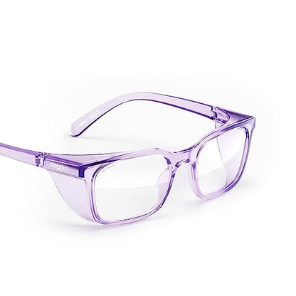 Stoggles Rectangle Z87.1 Certified Safety Glasses, Blue-Light, UV Blocking Lens, Top & Side Shield, Anti-Fog, Stylish Eyewear - color: Lilac, size: Medium Standard Fit
