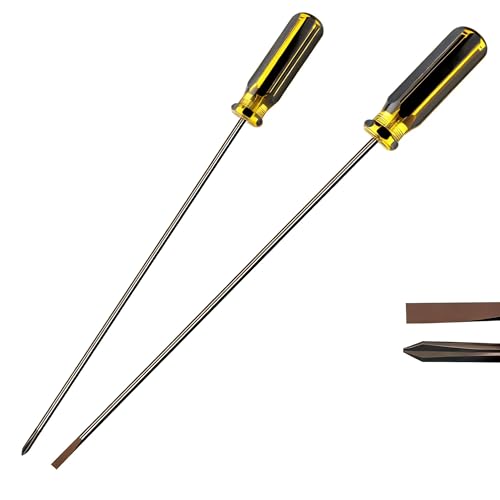12 Inch Extra Long Screwdriver Set, Flat Head & Phillips Screwdriver with Clear Handle, Heavy Duty Magnetic Tip Screwdrivers for Home Repair, Automotive, DIY Projects, 2 Pack