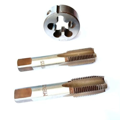 AtticZone M16 x 1.5 Metric Hand Thread Tap and Die Set, Right Hand 16 * 1.5, Alloy Tool Steel, 1 Taper Tap, 1 Plug Tap, 1 Round Die for Metal Working DIY Industrial - size: M16x1.5