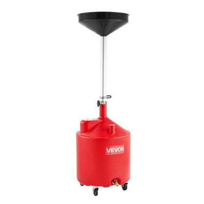 VEVOR 18 Gallon Waste Oil Drain Tank, Industrial Fluid Drain Tank with Adjustable Funnel Height, Portable Oil Drainer with Wheels, Fluid Fuel Transfer Drainage for Auto Repair Shops, Garages, Red - size: 18 Gallon