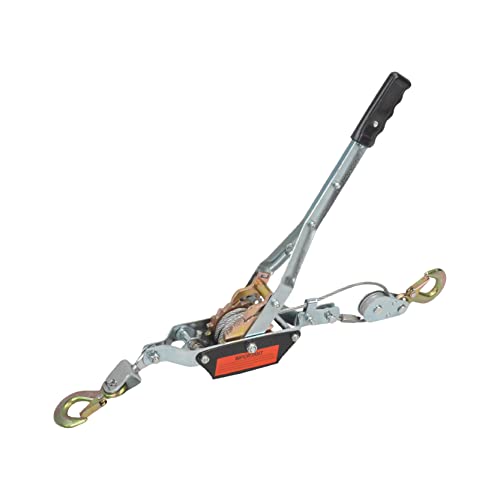 2 Ton Dual Gear Power Puller, 2 Hook Steel Cable Dual Gear Power Ratchet Come Along Puller Tool with Cable Automotive Hoist Hand Winch Cable Puller Stretcher Lift 4400 Lbs - size: 2-Ton