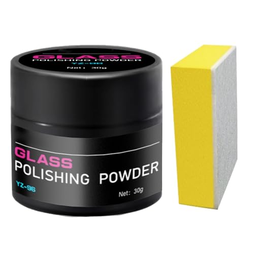 Cerium Oxide Glass Polishing Powder | Car Glass Oil Film Cleaner | Multifunctional Scratch Remover Window Repair Tool with Polishing Pad, Removes Wiper Marks, Swirls, and Water Spots - color: 30G+ sponge wipe