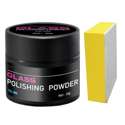 Cerium Oxide Glass Polishing Powder | Car Glass Oil Film Cleaner | Multifunctional Scratch Remover Window Repair Tool with Polishing Pad, Removes Wiper Marks, Swirls, and Water Spots - color: 30G+ sponge wipe