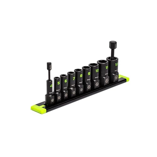 GRIPEDGE Tools | 9-PC - 1/4'' Drive Metric RPT Socket Extractor Set | Sizes 4 – 12 MM | Removes Broken Studs, Stripped Bolts and Lug Nuts | Includes Premium Aluminum Socket Rail|