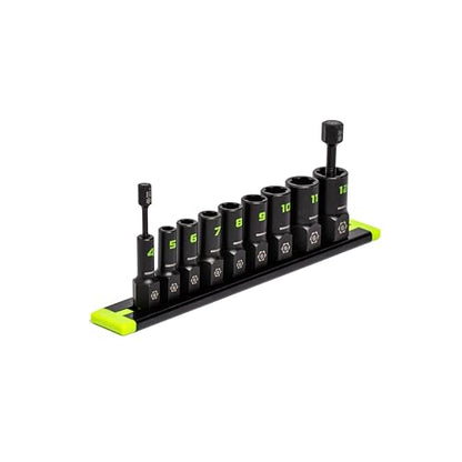 GRIPEDGE Tools | 9-PC - 1/4'' Drive Metric RPT Socket Extractor Set | Sizes 4 – 12 MM | Removes Broken Studs, Stripped Bolts and Lug Nuts | Includes Premium Aluminum Socket Rail|