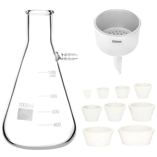 QWORK 1000ML Buchner Funnel Kit Filter Flask Set, 1L Vacuum Flask 80mm Funnel, Borosilicate Glass Heavy Wall Filtering Flask