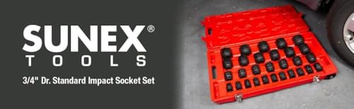 SUNEX TOOLS 4696 3/4-Inch Drive SAE Master Impact Socket Set, Standard, 6-Point, Cr-Mo, 3/4-Inch - 2-7/17-Inch, 29-Piece