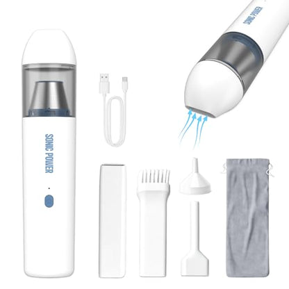 SonicPower Portable Cordless Car Vacuum, 15000Pa High Suction Handheld Vacuum Cleaner, 2-in-1 Vacuum & Blower, with 4 Attachments & Portable Storage Bag for Car, Home, Pet & Office (White & Blue) | Rechargeable Mini Handheld Vacuum with Attachments, Model