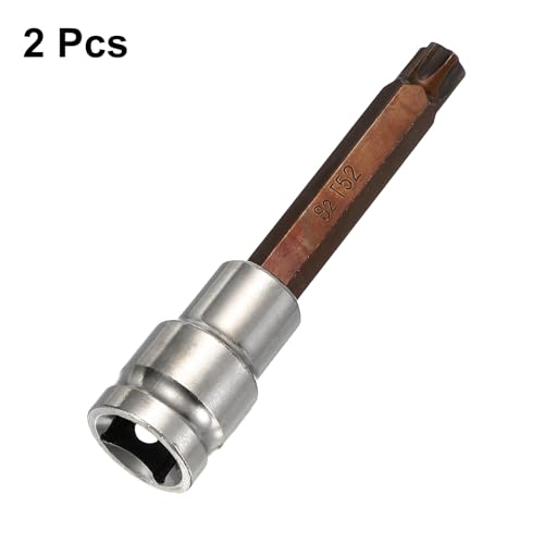 HARFINGTON 2Pcs Torx Bit Socket 1/2" Drive T52 S2 Steel 6 Point Head Long Screwdriver Drill Bits CR-V Steel Socket Adapter for Home Auto Axle Hex Nuts Bolts Repair - size: T52
