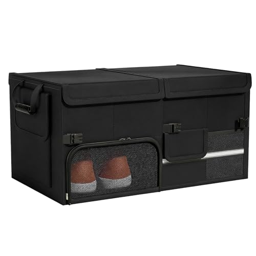 Foldable Car Trunk Organizer with Multi-Compartment – Expandable 30-60L Storage Bin, Side Mesh Pockets, Waterproof 600D Oxford Cloth, Car Accessories for SUV/Truck/Sedan, Black, 23.6"x13.0"x11.8" - color: Black