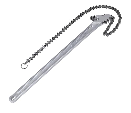 24 Inch Silver Chain Wrench, Adjustable Ratcheting Chain Oil Filter Wrench Heavy Duty Fits Max 12.6 Inch Diameter for Pipe Installation and Car Repair - style: 24 Inch-Silver