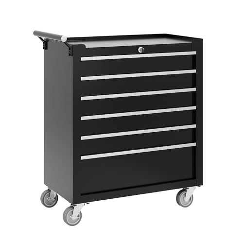 Garvee Rolling Tool Chest, 6 Drawers Tool Storage Cabinet, Toolbox with Wheels, Portable Tool Cabinet Organizer with Locking System & Drawer Liners, Tool Storage Cart for Garage, Workshop, Black - color: Black, size: 6 Drawers