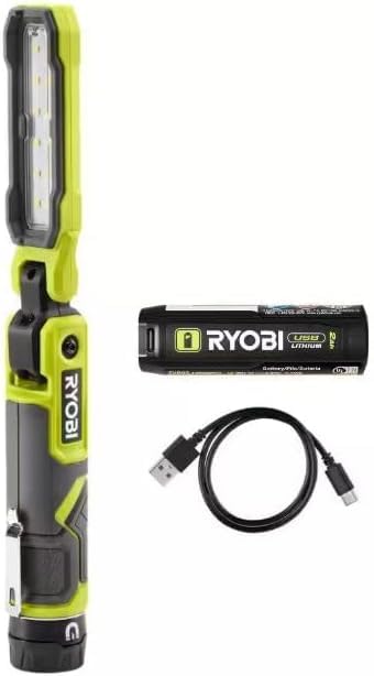 RYOBI USB Lithium Cordless 550 Lumens Rechargeable Inspection Flashlight Kit with 2.0 Ah Battery and Charging Cable